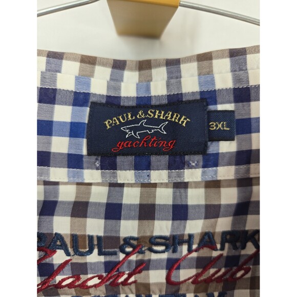 Paul & Shark Yacht Club Ocean Team Blue Brown White Checked Button Down 3X - Picture 5 of 9